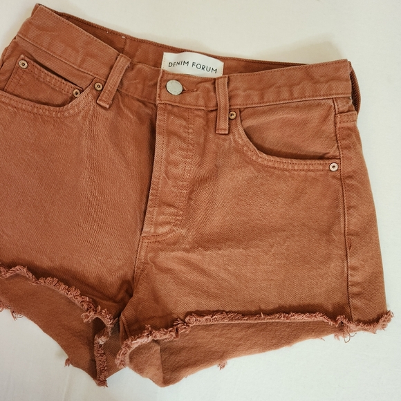 Denim Forum The Ex-Boyfriend Short frayed hem button fly rust brown 24 jean - Picture 3 of 13